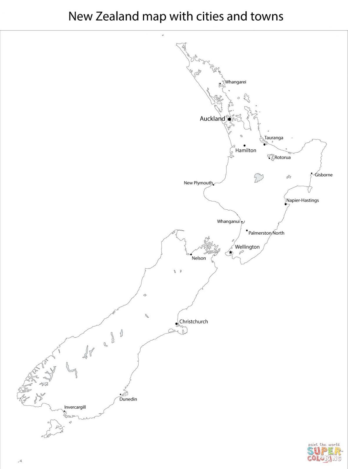 Новая Зеландыя карта з гарадамі