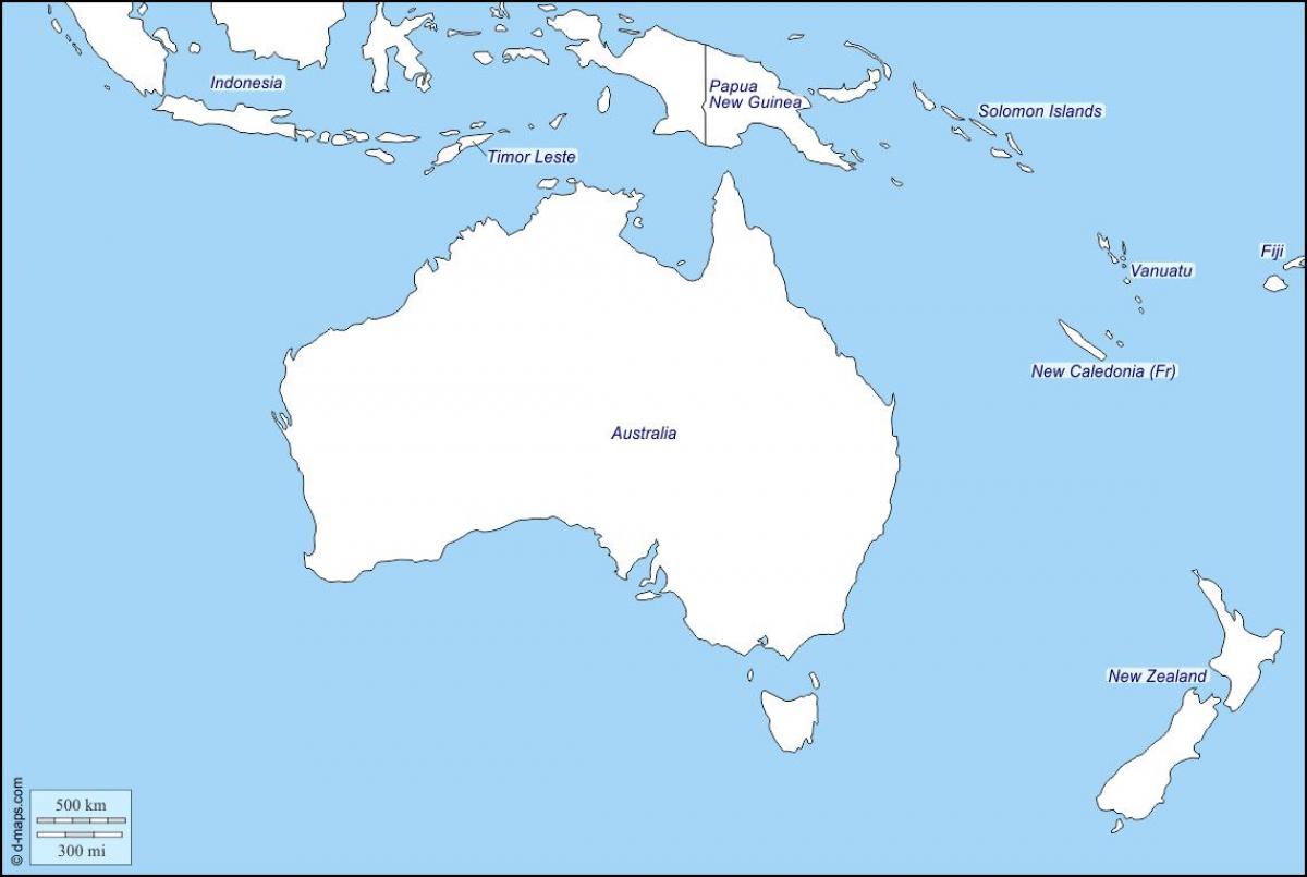 контурная карта Аўстраліі і Новай Зеландыі
