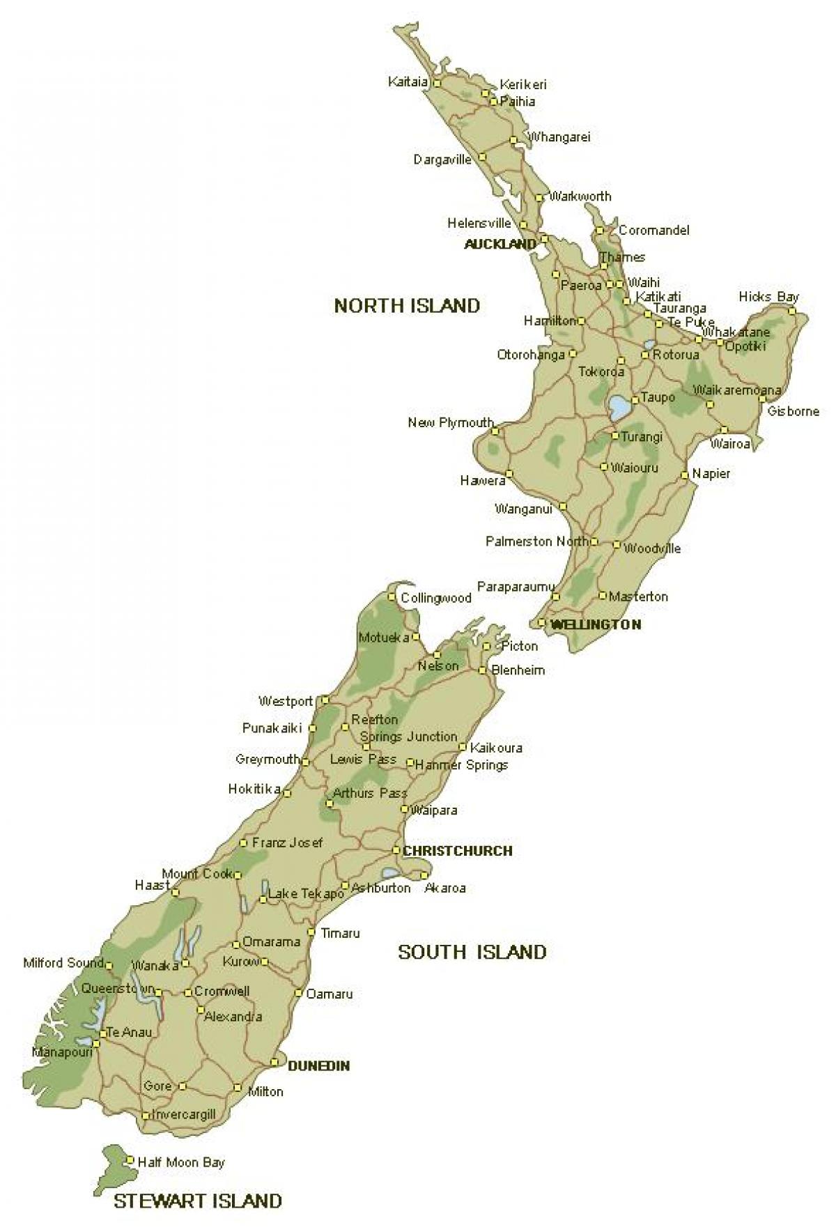 Карта падрабязная Новая Зеландыя